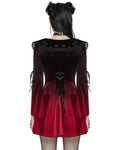 Punk Rave Womens Gothic Velvet Mini Dress With Oversize Embellished Collar - Red & Black Gradient