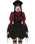 Dark In Love Womens Romantic Gothic Lolita Blouse Top & Cravat Set - Red & Black