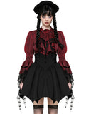 Dark In Love Womens Romantic Gothic Lolita Blouse Top & Cravat Set - Red & Black