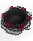 Devil Fashion Womens Baroque Gothic Rose Embellished Hat - Black & Red
