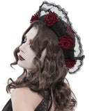 Devil Fashion Womens Baroque Gothic Rose Embellished Hat - Black & Red