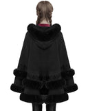 Punk Rave Daily Life Womens Plush & Faux Fur Hooded Winter Cloak - Black