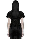 Punk Rave Womens Gorgeous Gothic Embossed Rose Velvet & Lace Blouse Top