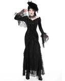 Dark In Love Long Gothic Rose Velvet & Lace Mermaid Maxi Dress