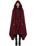 Punk Rave Womens Long Gothic Faux Fur Asymmetric Hooded Winter Cloak - Red