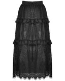 Dark In Love Long Gothic Lace Ruffle Maxi Bustle Skirt