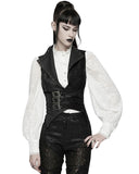 Punk Rave Womens Gothic Spliced Velvet & Faux Leather Asymmetric Waistcoat Vest