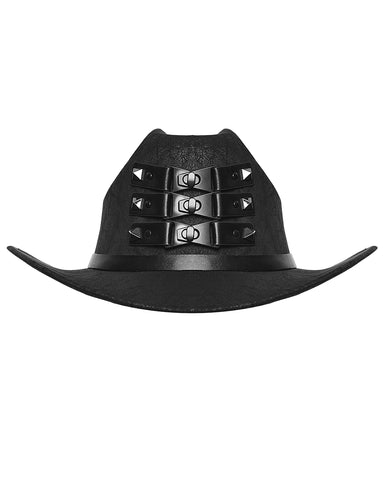 Punk Rave Unisex Distressed Faux Leather Strapping Fedora Hat