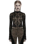 Punk Rave Womens Gothic Flocked Mesh Crucifix Top