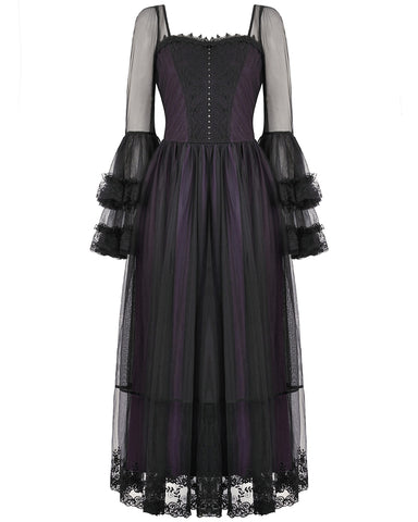 Dark In Love Womens Long Gothic Layered Maxi Dress - Purple & Black