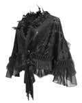 Eva Lady Dark Baroque Gothic Flocked Mesh Rose Lace Shrug Cloak