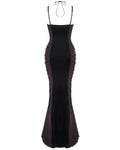 Eva Lady Dark Devore Gothic Velvet & Lace Mermaid Dress - Black & Red