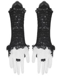 Dark In Love Womens Gothic Lace & Rose Applique Glovelets