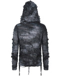 Devil Fashion Mens Apocalyptic Wasteland Punk Shredded Hoodie Top - Grey & Black