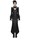 Punk Rave Womens Long Gothic Fitted Maxi Dress With Mesh Contrast - Black