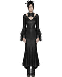 Punk Rave Womens Long Gothic Fitted Maxi Dress With Mesh Contrast - Black