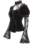 Eva Lady Womens Elegant Victorian Gothic Ruched Velvet & Lace Blouse Top