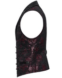 Punk Rave Mens Dark Gothic Skull Jacquard Waistcoat Vest Top - Red & Black