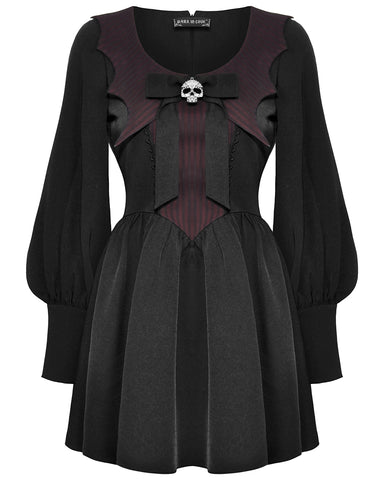 Dark In Love Gothic Lolita Skull Bat Wing Dress - Black & Red Stripe
