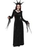 Dark In Love Long Gothic Velvet  Maxi Dress With Faux Fur & Mesh Trim