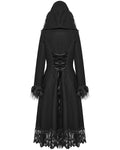 Punk Rave Womens Gothic Winter Fur & Lace Trimmed Hooded Coat - Extended Size Range