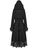 Punk Rave Womens Gothic Winter Fur & Lace Trimmed Hooded Coat - Extended Size Range