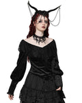 Dark In Love Womens Gothic Victorian Baroque Jacquard Velvet & Lace Blouse Top