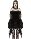 Dark In Love Womens Gothic Lolita Mesh & Lace Sleeve Velvet Mini Dress