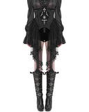 Eva Lady Womens Elegant Gothic Crucifix Embellished Corset With Fringed Mesh Train