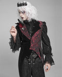 Devil Fashion Mens Gothic Aristocrat Jacquard & Velvet Asymmetric Feathered Waistcoat Vest - Black & Red