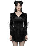 Punk Rave Womens Gothic Velvet Mini Dress With Oversize Embellished Collar - Black