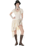 Dark In Love Womens Steampunk Asymmetric Lace Ruffle Dress - Vintage Off-White