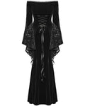 Punk Rave Womens Long Gothic Off Shoulder Maxi Dress With Devore Velvet Contrasts