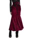 Punk Rave Daily Life Womens Long Gothic Velvet Applique Maxi Skirt - Red
