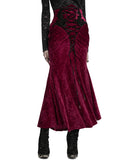 Punk Rave Daily Life Womens Long Gothic Velvet Applique Maxi Skirt - Red