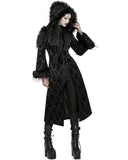 Punk Rave Womens Long Gothic Damask & Faux Fur Hooded Coat