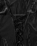 Punk Rave Womens Elegant Gothic Striped Velvet & Lace Applique Blouse Top - Black