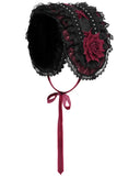 Devil Fashion Womens Gothic Lolita Rose Embellished Fascinator Headpiece - Black & Red