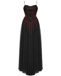 Punk Rave Daily Life Long Gothic Lace Applique Maxi Dress - Red & Black Gradient