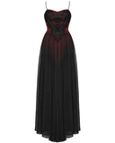 Punk Rave Daily Life Long Gothic Lace Applique Maxi Dress - Red & Black Gradient