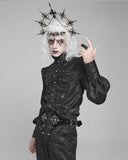 Devil Fashion Mens Dark Gothic Aristocrat Studded Jacquard Dress Shirt - Black