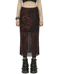 Punk Rave Daily Life Womens Cyberpunk Layered Gauze Midi Skirt - Black & Red