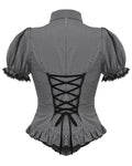 Dark In Love Dark Preppy Corporate Gothic Military Style Blouse Top - Grey & Black