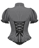 Dark In Love Dark Preppy Corporate Gothic Military Style Blouse Top - Grey & Black