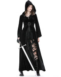 Dark In Love Womens Long Gothic Witch Hooded Velvet Cloak Jacket