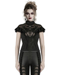Punk Rave Womens Elegant Gothic Floral Lace Applique Blouse Top