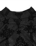 Punk Rave Womens Gothic Flocked Mesh Crucifix Top