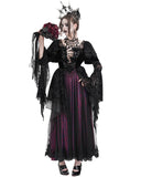 Eva Lady Womens Long Dark Gothic Velvet Lace Up Ball Gown Maxi Dress - Red & Black