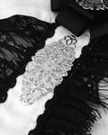 Devil Fashion Mens Decadent Gothic Aristocrat Jacquard & Lace Cravat Tie - White & Black