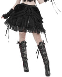 Devil Fashion Womens Gothic Embellished Velvet & Mesh Chained Mini Skirt
